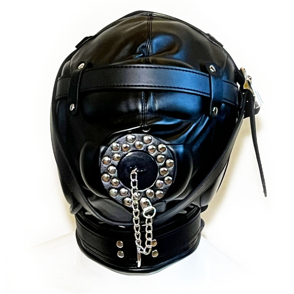 Lace-Up Multi-Lock Confinement Hood by Fetish Pleasure Play in Black