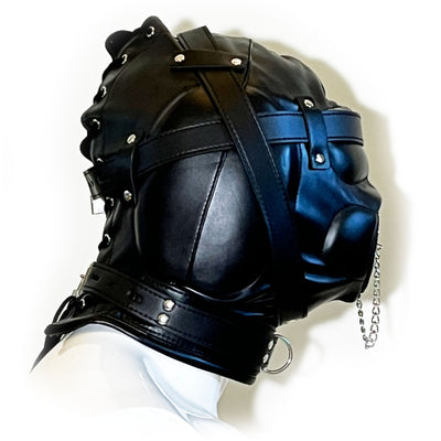 Lace-Up Multi-Lock Confinement Hood by Fetish Pleasure Play in Black