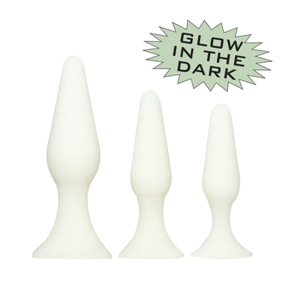 PRETTY PLEASURES SILICONE GLOW IN THE DARK ANAL PLUG SET