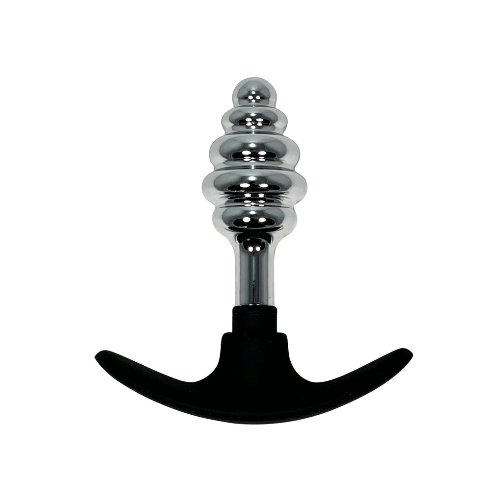 Fetish Pleasure Play Ribbed Metal Butt Plug With Silicone Handle Fetish Pleasure Play Ribbed Metal Butt Plug With Silicone Handle