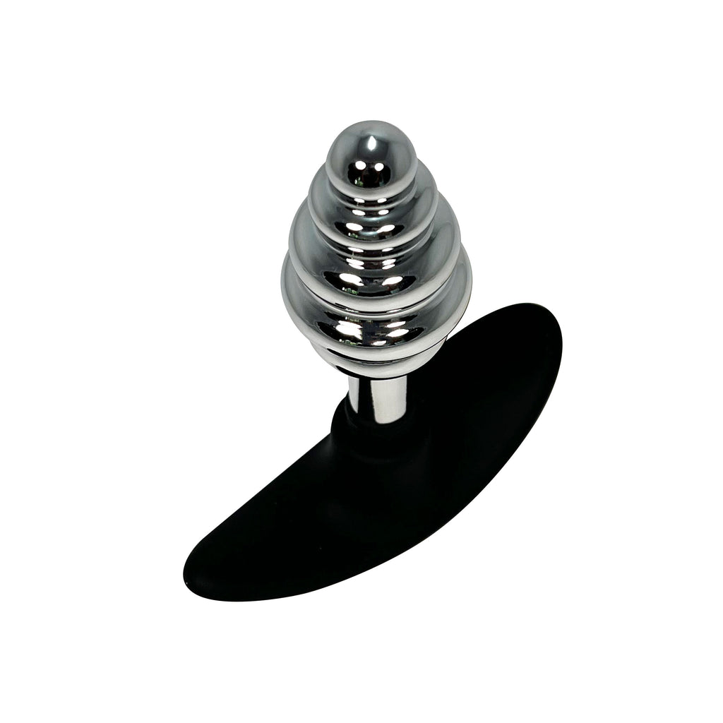 Fetish Pleasure Play Ribbed Metal Butt Plug With Silicone Handle Fetish Pleasure Play Ribbed Metal Butt Plug With Silicone Handle