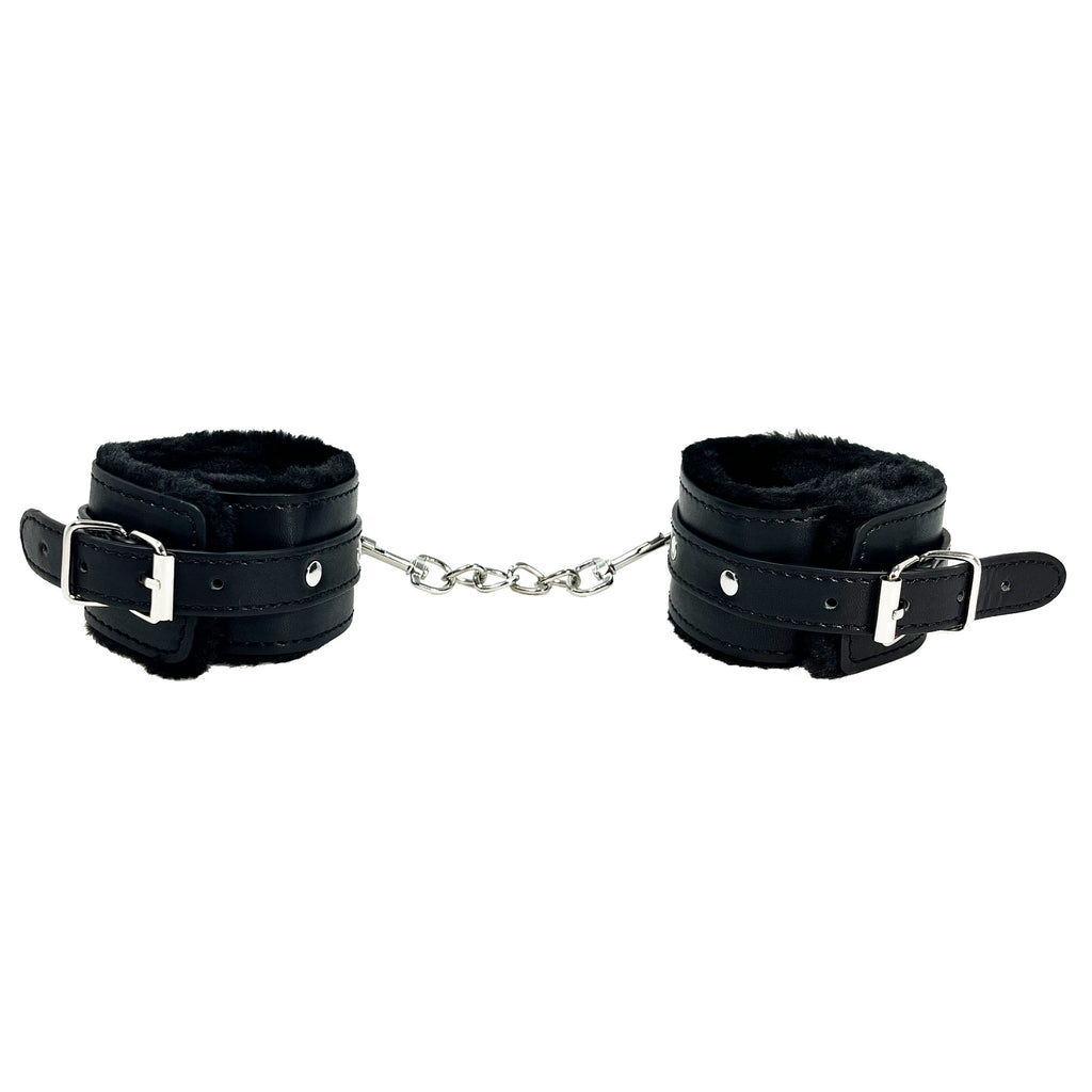 Ankle Restraints with Chain and Faux Fur Lining by Fetish Pleasure Play in Black
