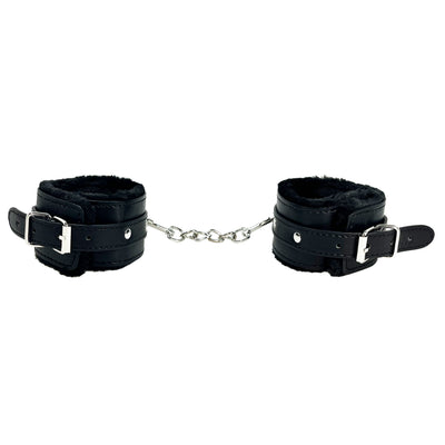 Ankle Restraints with Chain and Faux Fur Lining by Fetish Pleasure Play in Black
