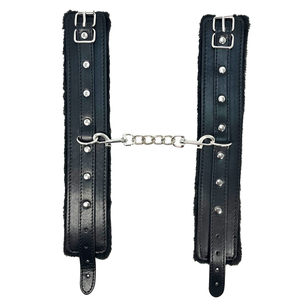 Ankle Restraints with Chain and Faux Fur Lining by Fetish Pleasure Play in Black
