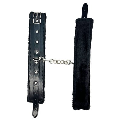 Ankle Restraints with Chain and Faux Fur Lining by Fetish Pleasure Play in Black