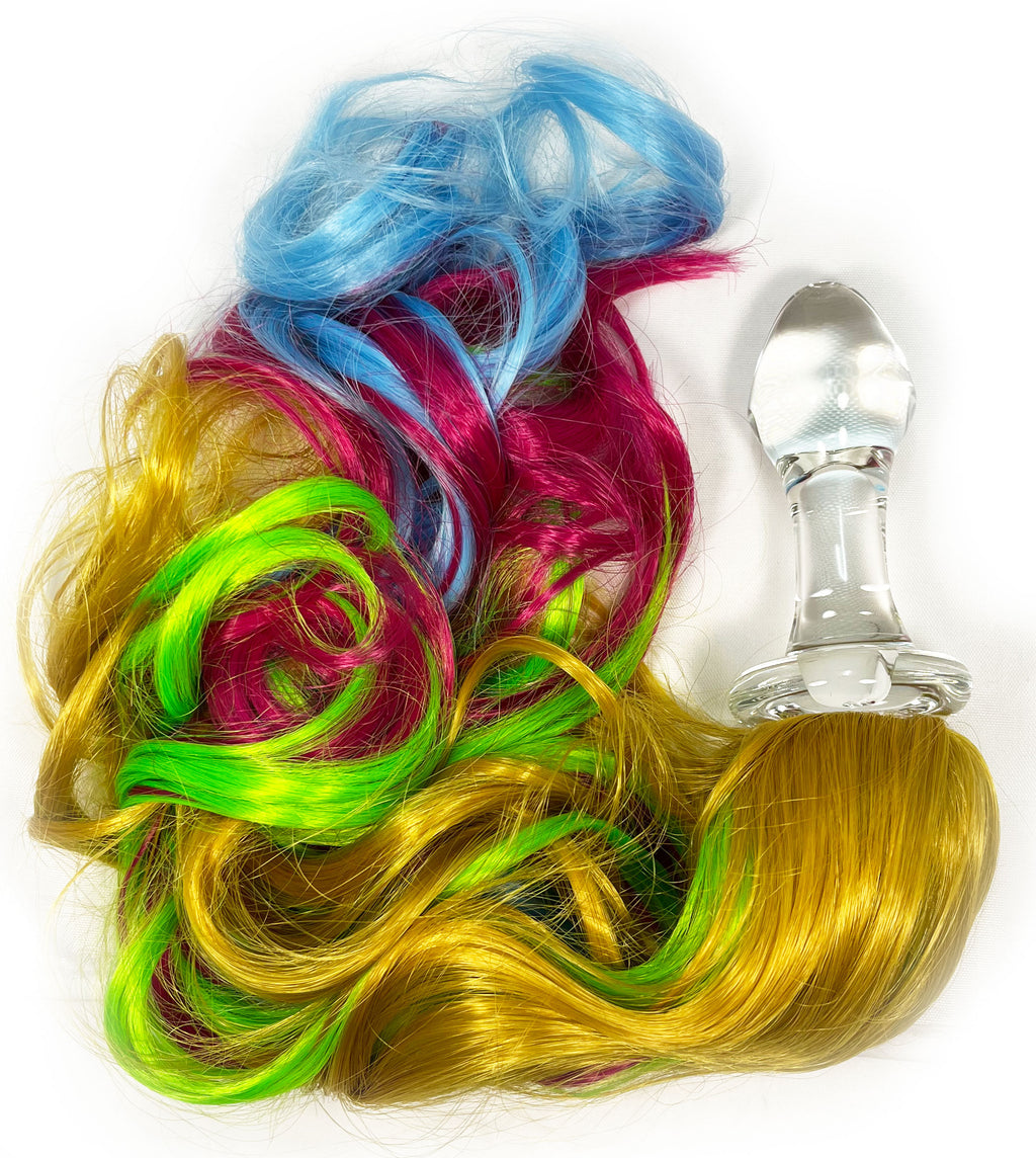 THE GREEN MULTI COLORED UNICORN TAIL WITH GLASS ANAL PLUG THE GREEN MULTI COLORED UNICORN TAIL WITH GLASS ANAL PLUG