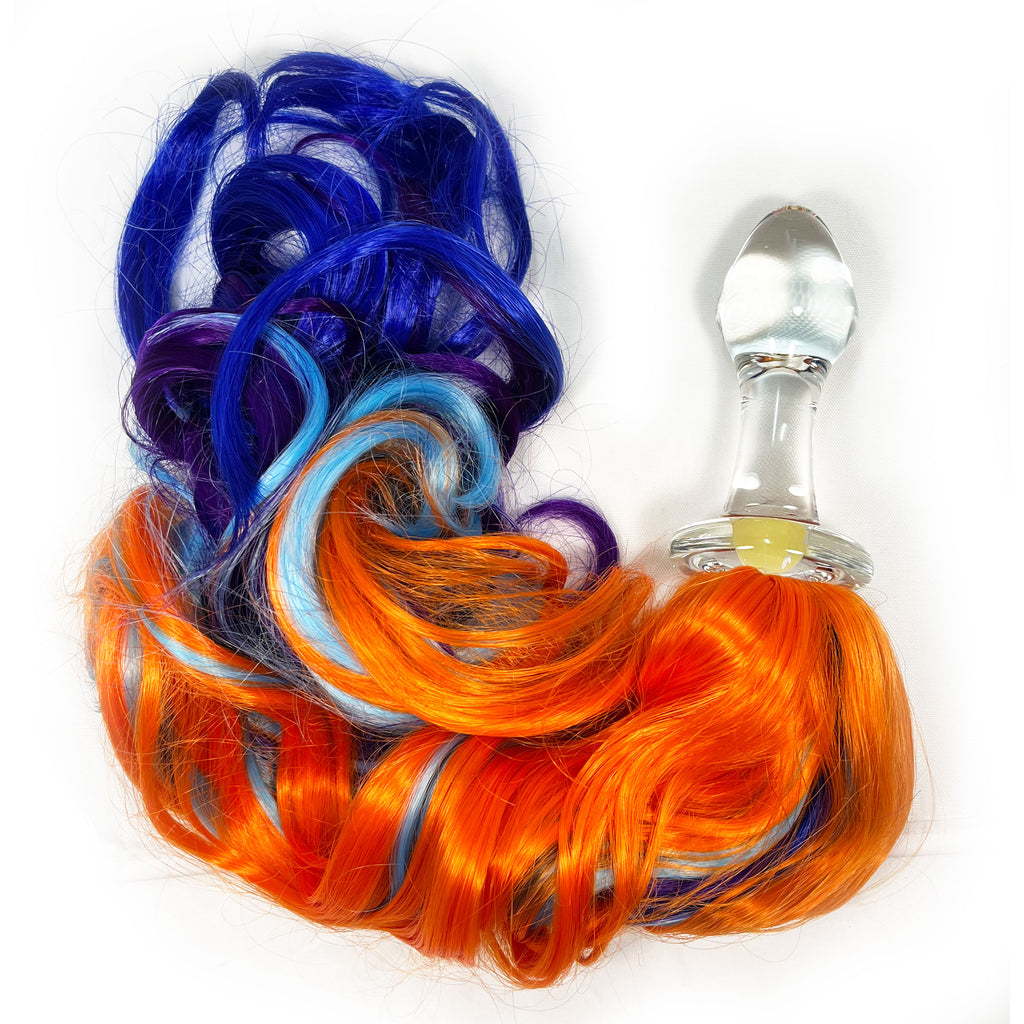 THE BLUE AND ORANGE UNICORN TAIL WITH GLASS ANAL PLUG THE BLUE AND ORANGE UNICORN TAIL WITH GLASS ANAL PLUG