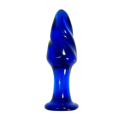 Swirled Glass Butt Plug in Cobalt Blue by Glass Pleasure Play