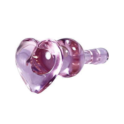Pink Heart Glass Butt Plug with Bulb by Glass Pleasure Play