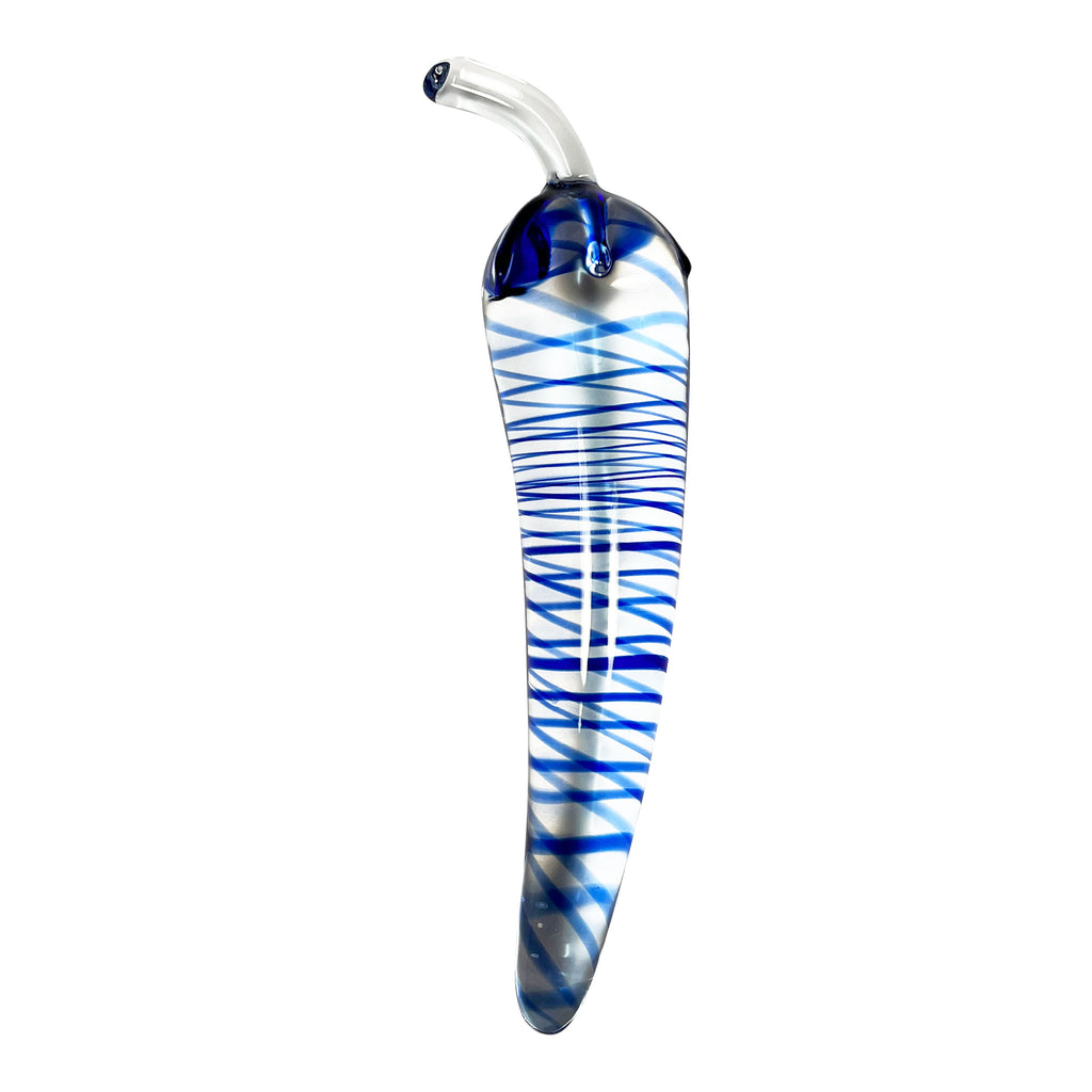 dildo fishing lurer BLUE SWIRLING STRIPES PEPPER SHAPED GLASS DILDO