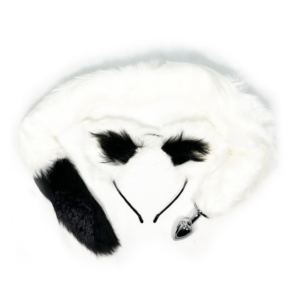 FAUX WHITE AND BLACK FOX TAIL WITH EARS ANAL PLUG SET FAUX WHITE AND BLACK FOX TAIL WITH EARS ANAL PLUG SET