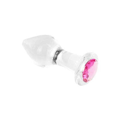 Small Clear Glass Butt Plug with Pink Crystal by Glass Pleasure Play
