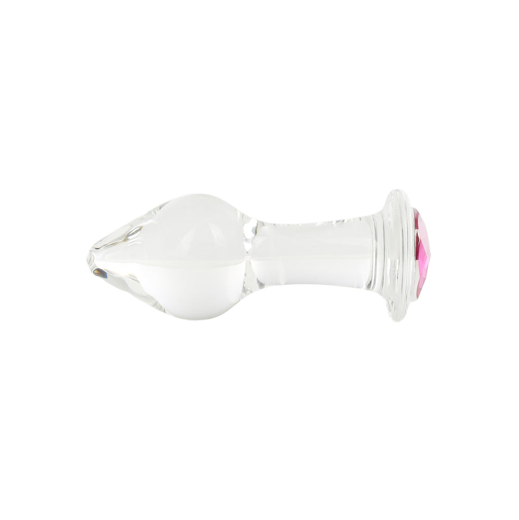 Small Clear Glass Butt Plug with Pink Crystal by Glass Pleasure Play