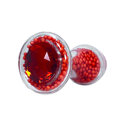 Red Bead-Filled Clear Glass Butt Plug with Red Jewel by Glass Pleasure Play