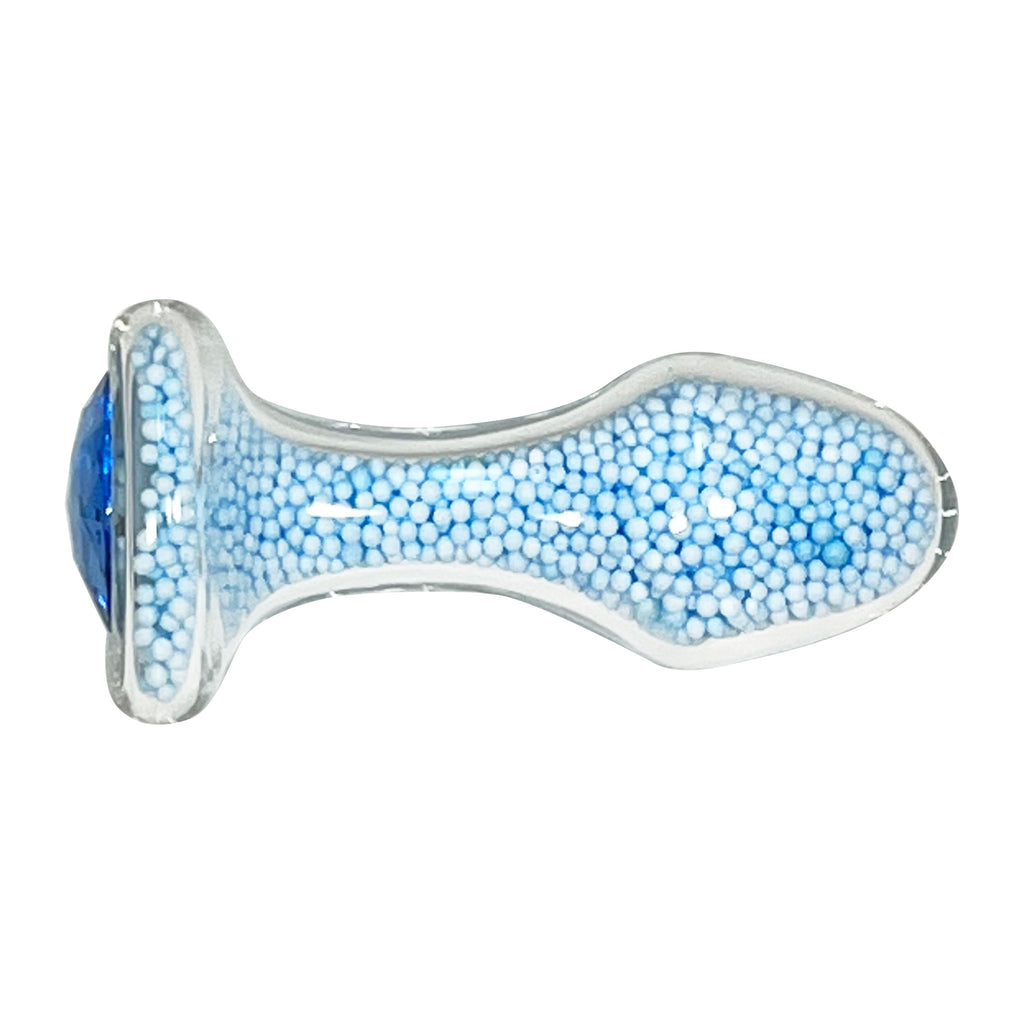 Fetish Pleasure Play Medium Blue Bead Filled Glass Butt Plug