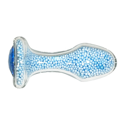 Fetish Pleasure Play Medium Blue Bead Filled Glass Butt Plug