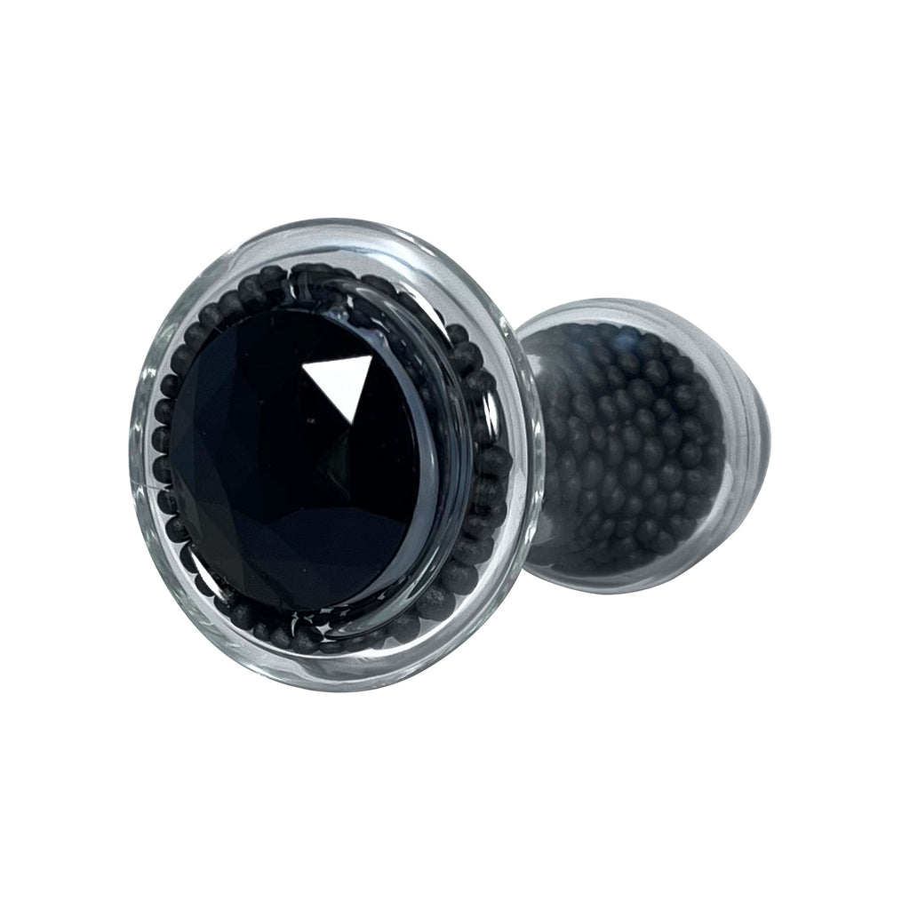 Black Bead-Filled Clear Glass Butt Plug with Black Jewel by Glass Pleasure Play