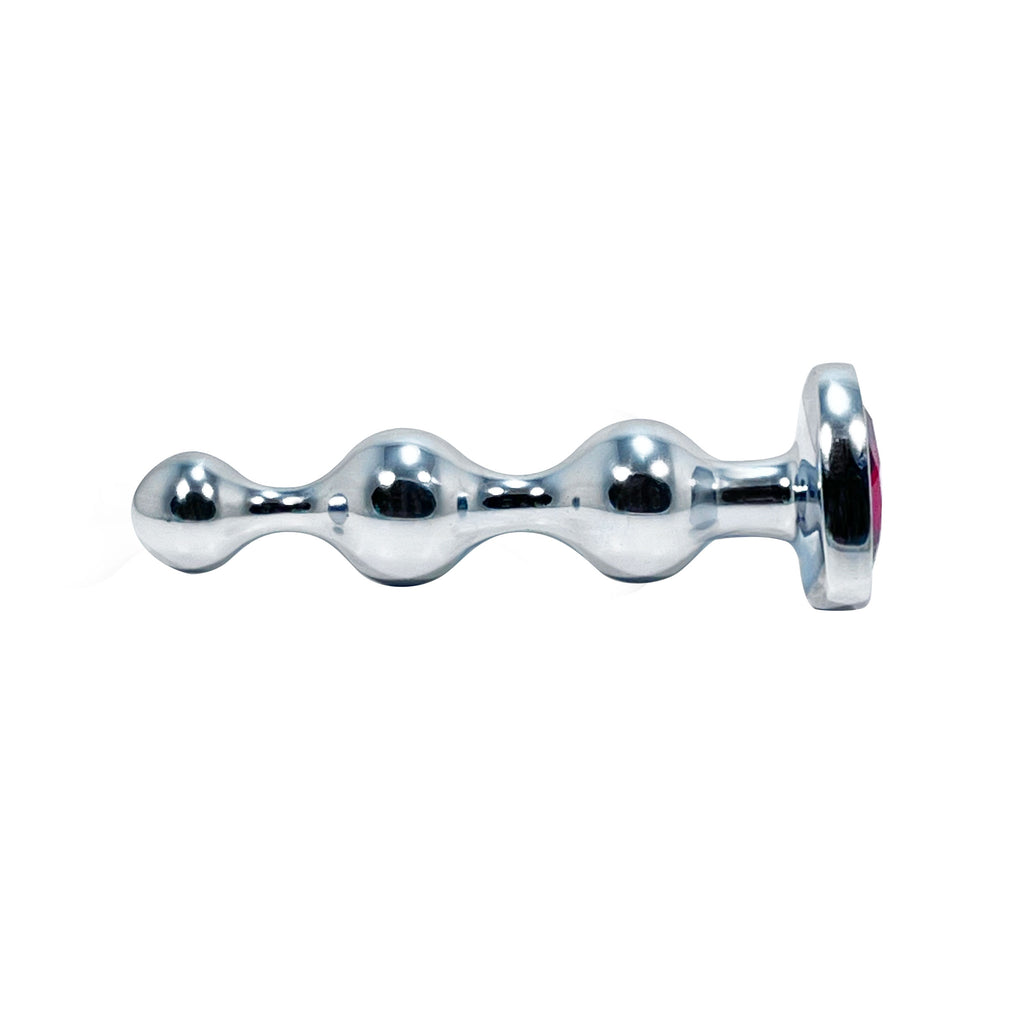 Silver Jeweled and Beaded Small Butt Plug by Fetish Pleasure Play in Red