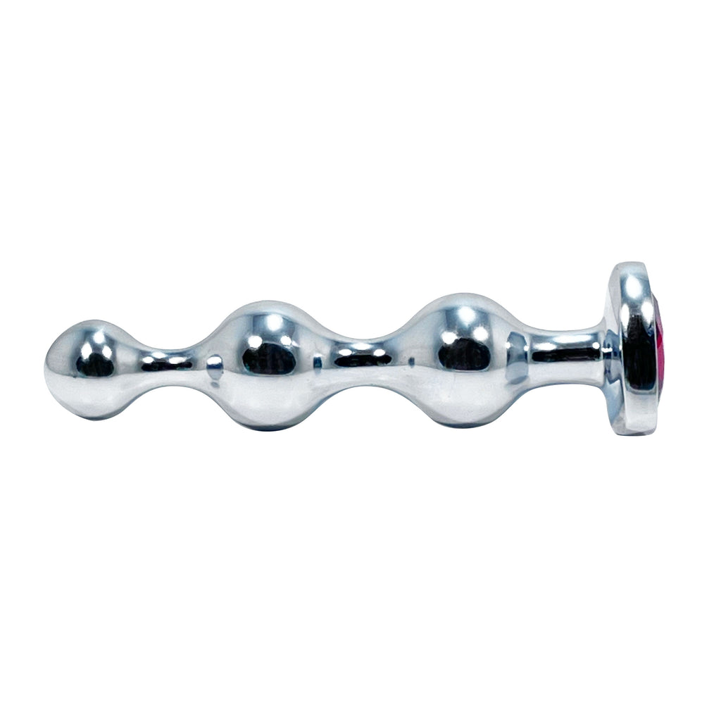 Silver Beaded Medium Butt Plug by Fetish Pleasure Play with Red Jewel