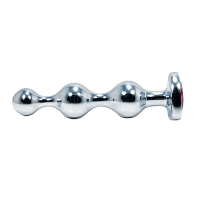 Silver Beaded Medium Butt Plug by Fetish Pleasure Play with Red Jewel