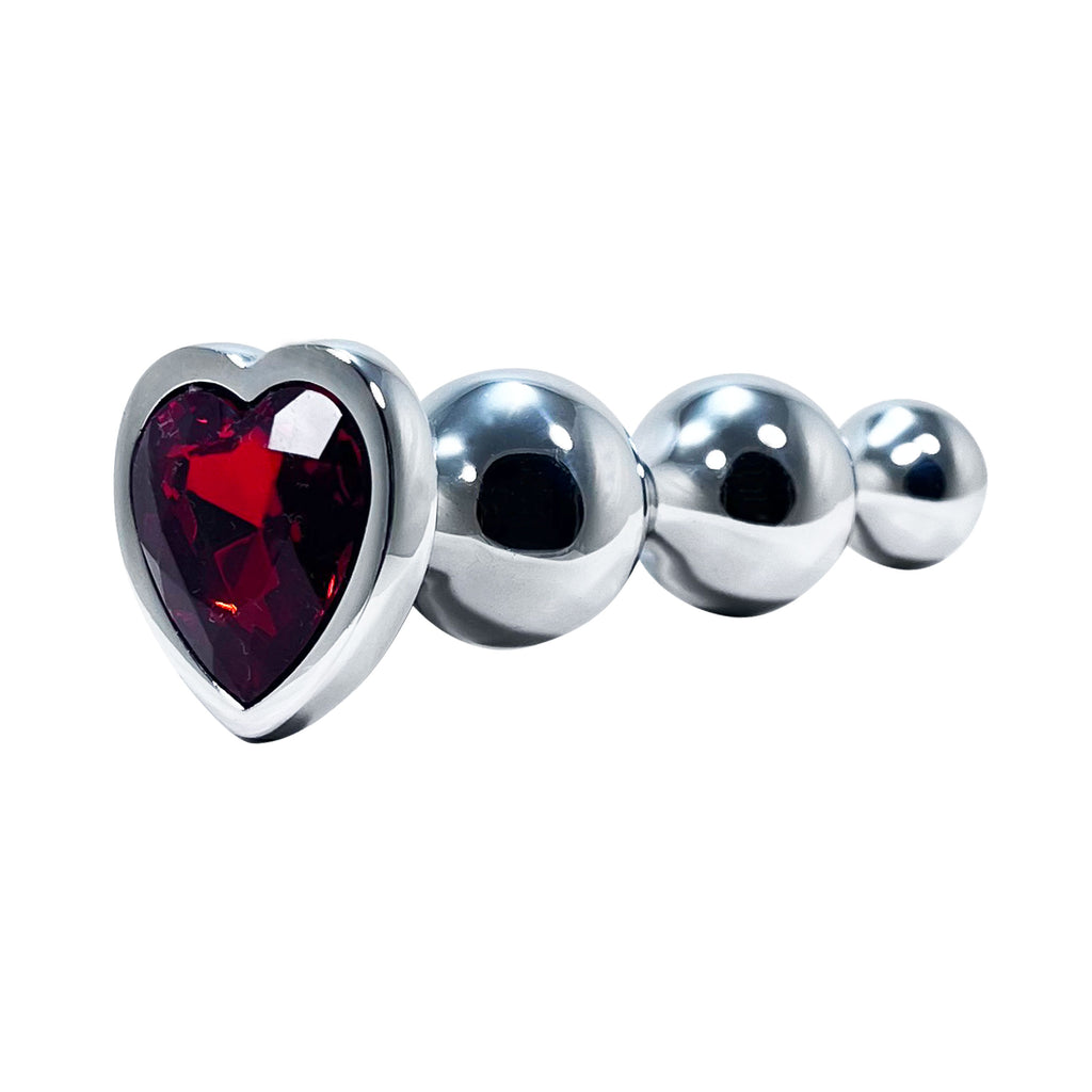 Silver Beaded Medium Butt Plug by Fetish Pleasure Play with Red Jewel