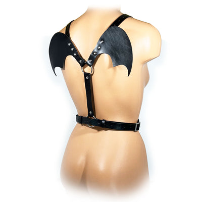 THE FETISH PLEASURE PLAY BAT WING GOTHIC BODY HARNESS - BLACK