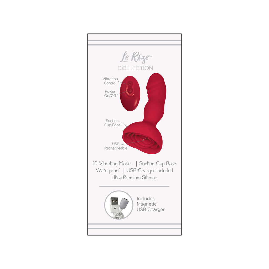 THE LE ROSE COLLECTION BOUCHON ROSE VIBRATING MASSAGER WITH REMOTE - RED