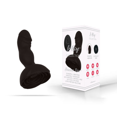 THE LE ROSE COLLECTION BOUCHON ROSE VIBRATING MASSAGER WITH REMOTE - BLACK