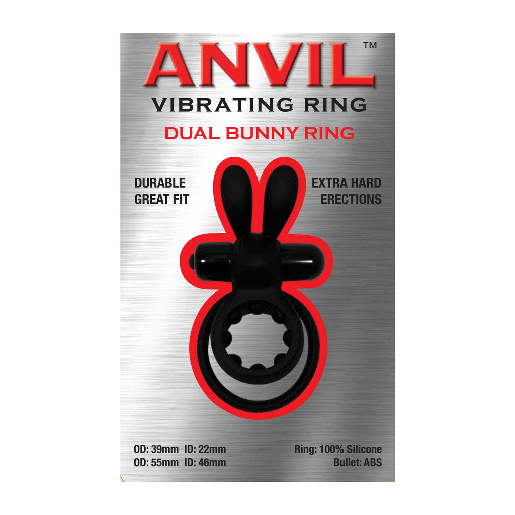 Anvil Dual Bunny Vibrating Cock Ring in Black