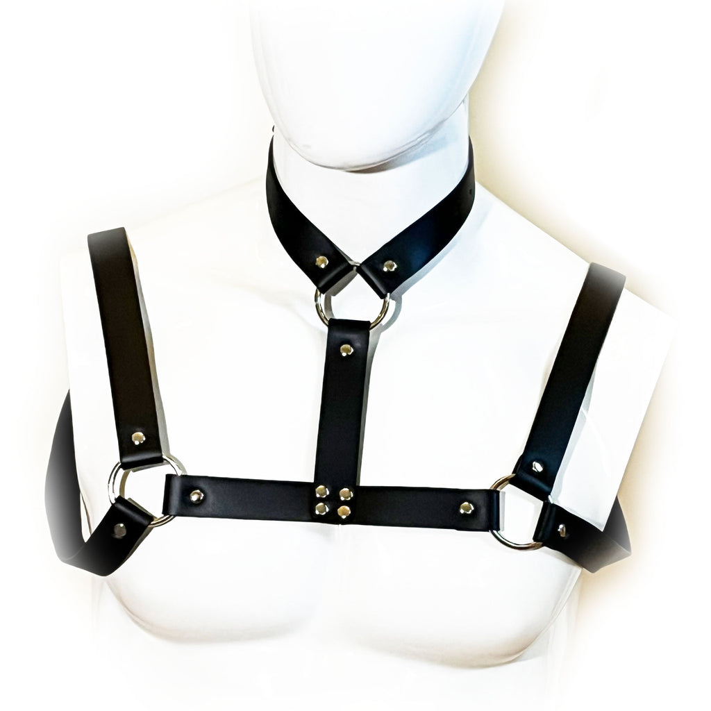 Suspender Strap, Collar and Half Chest Harness by Fetish Pleasure Play in Black