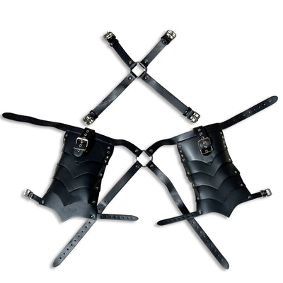 Double-Shoulder Articulated Armor with Upper Body Harness by Fetish Pleasure Play in Black