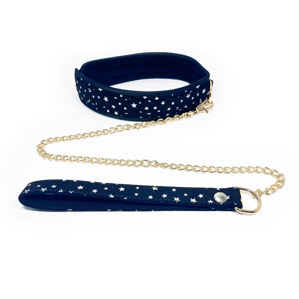 Starry Night Collar and Leash Set by Fetish Pleasure Play in Black