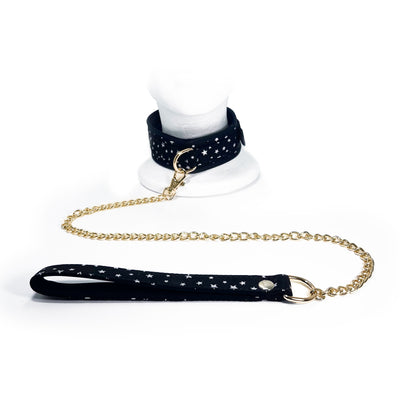 Starry Night Collar and Leash Set by Fetish Pleasure Play in Black