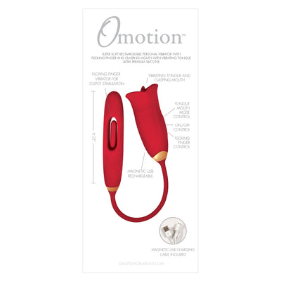 Omotion Cleo Dual Flutter Vibe in Red, classic packaging