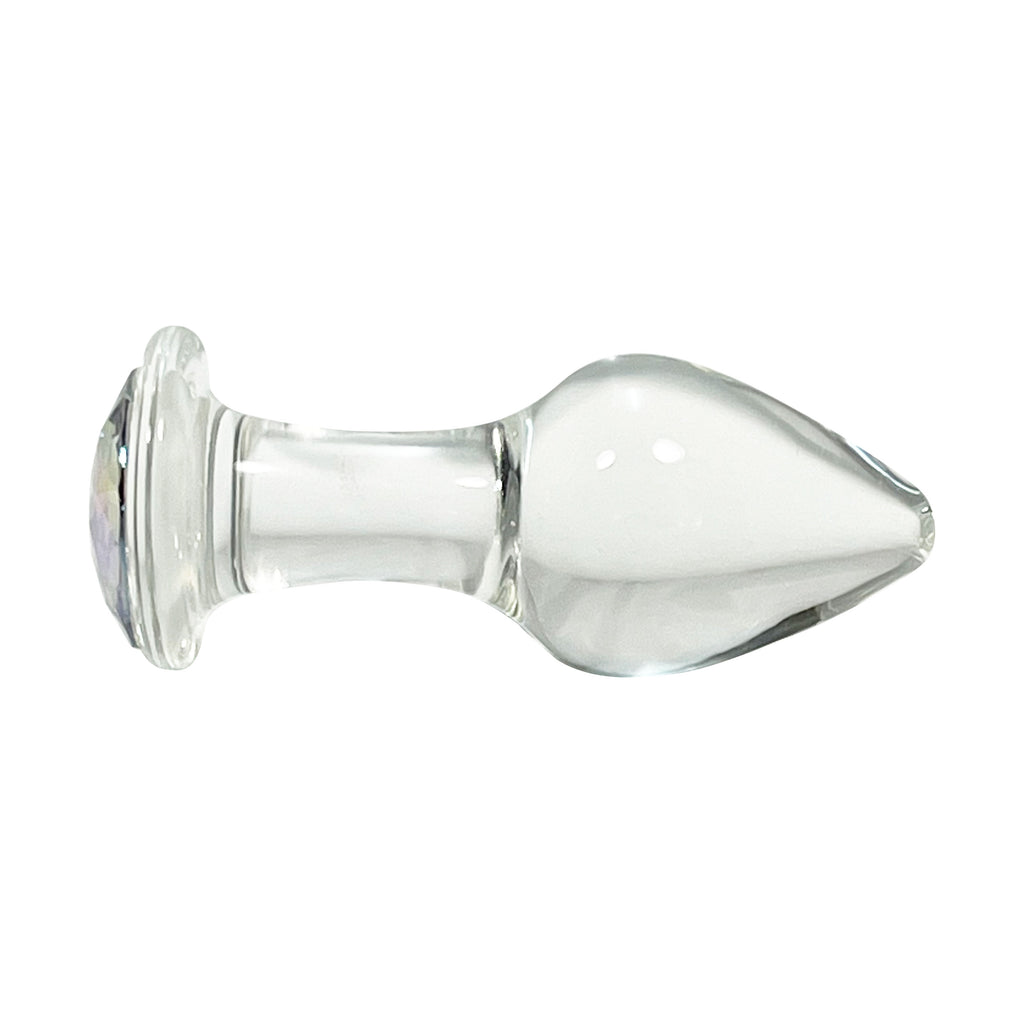 Fetish Pleasure Play Medium Glass Clear Jeweled Butt Plug