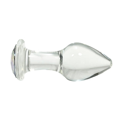 Fetish Pleasure Play Medium Glass Clear Jeweled Butt Plug