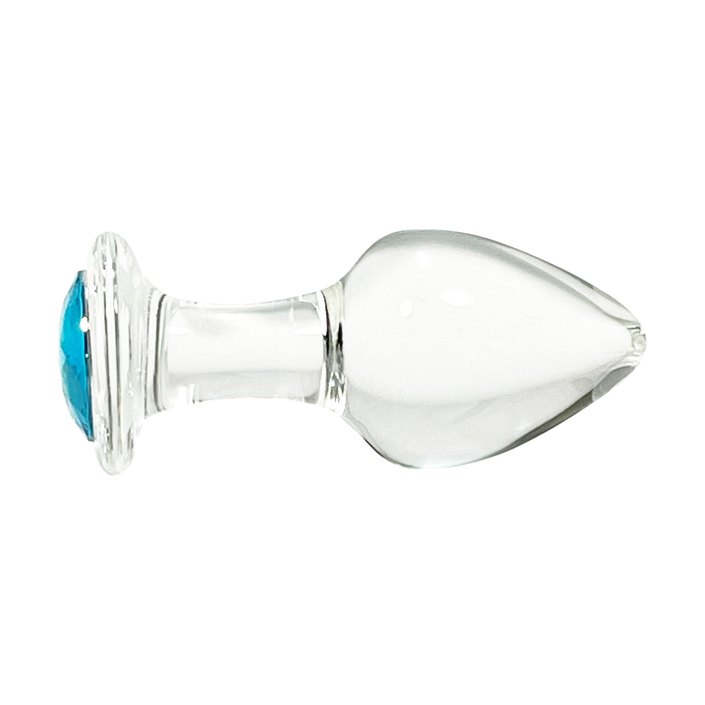 Fetish Pleasure Play Large Glass Blue Jeweled Butt Plug
