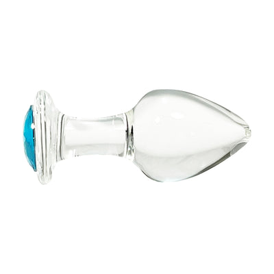 Fetish Pleasure Play Large Glass Blue Jeweled Butt Plug
