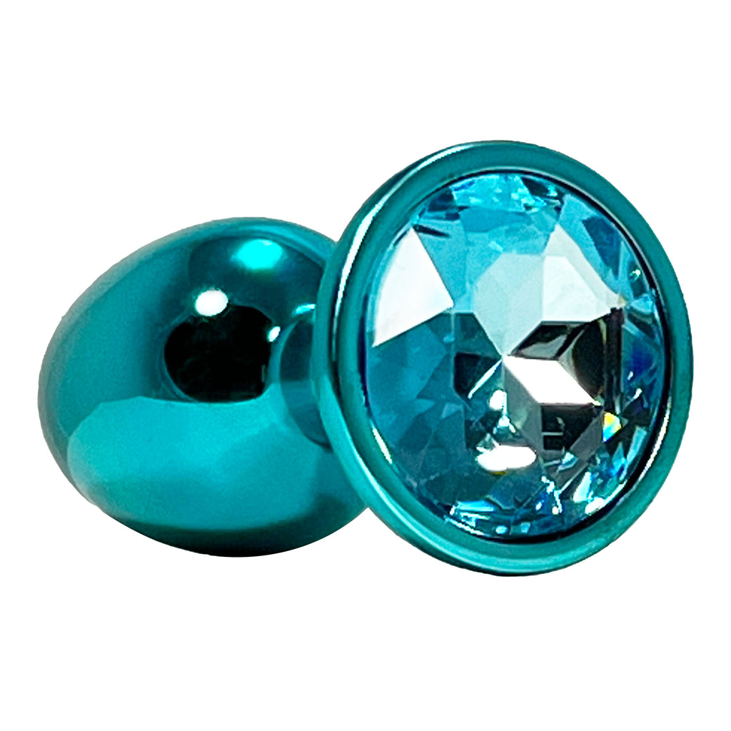 Small Teal Jeweled Princess Plug Metal Butt Plug by Fetish Pleasure Play