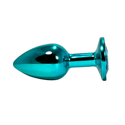 Small Teal Jeweled Princess Plug Metal Butt Plug by Fetish Pleasure Play