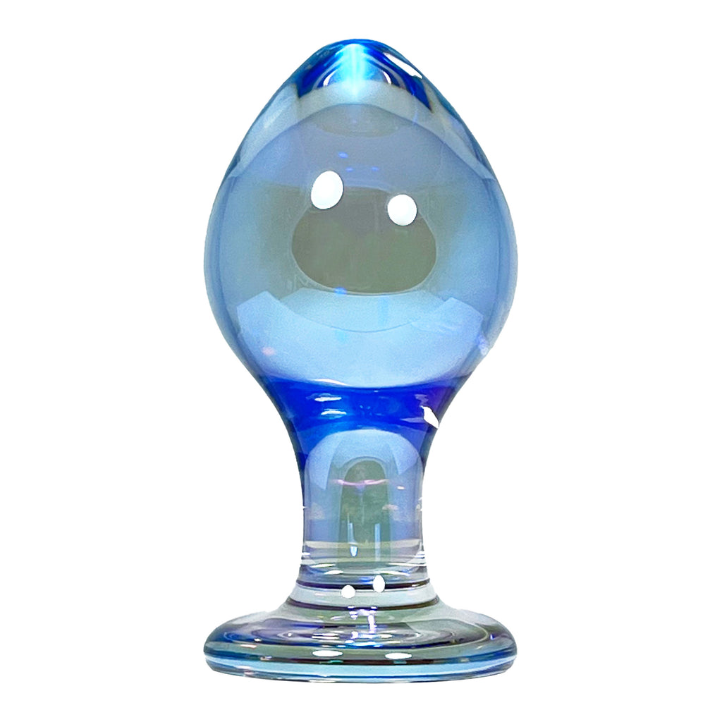 Classic Blue Glass Butt Plug in Medium by Glass Pleasure Play