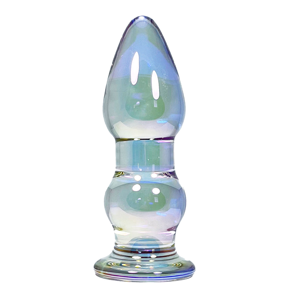 Small Double Bulb Glass Butt Plug by Glass Pleasure Play in Teal