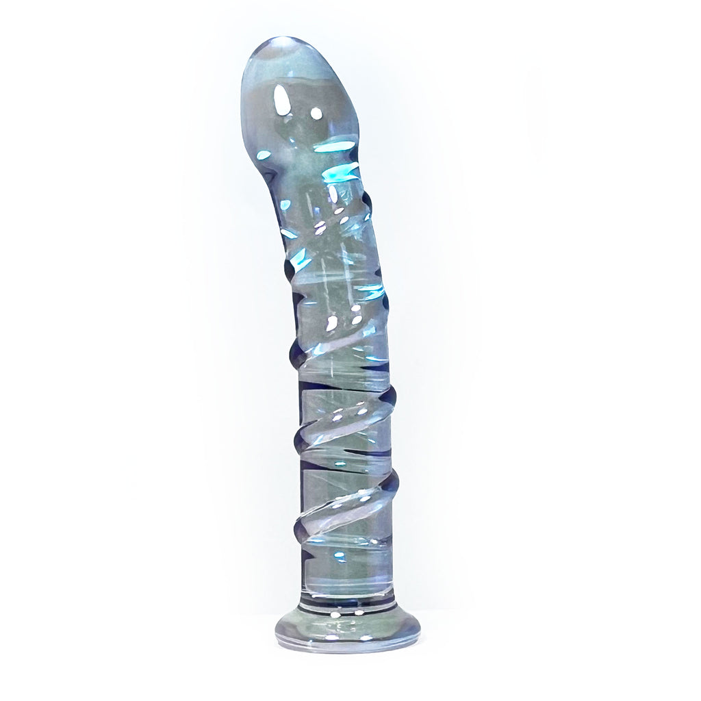 Small Swirl Ribbed Anal Probe by Glass Pleasure Play in Light Blue