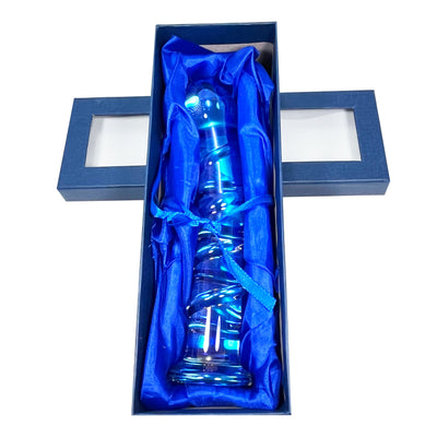 Small Swirl Ribbed Anal Probe by Glass Pleasure Play in Light Blue