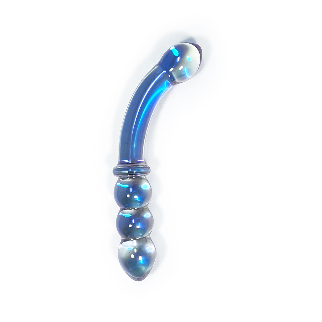Dual-End Curved Triple Bulb Anal Probe by Glass Pleasure Play in Blue