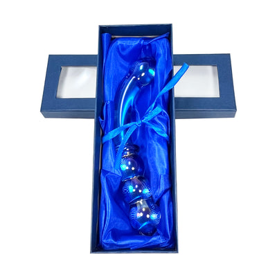 Dual-End Curved Triple Bulb Anal Probe by Glass Pleasure Play in Blue