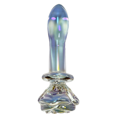 Fetish Pleasure Play Rose Clear Iridescent Glass Butt Plug Fetish Pleasure Play Rose Clear Iridescent Glass Butt Plug