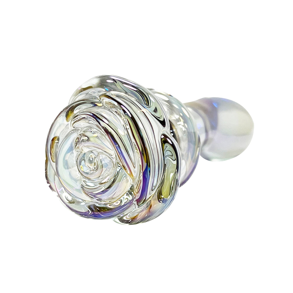 Fetish Pleasure Play Rose Clear Iridescent Glass Butt Plug Fetish Pleasure Play Rose Clear Iridescent Glass Butt Plug
