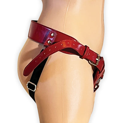 Fetish Pleasure Play Patent Leather Strap-On Harness With 3 Dong Size Rings