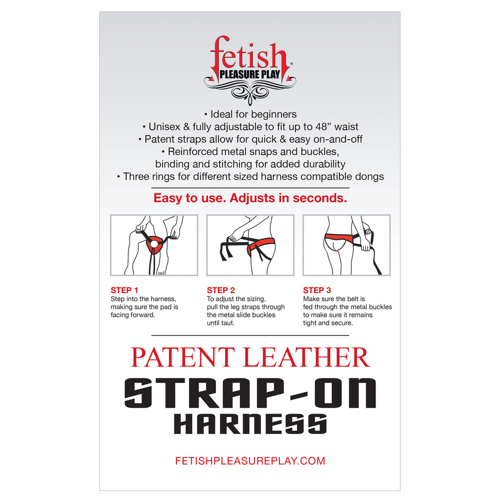 Fetish Pleasure Play Patent Leather Strap-On Harness With 3 Dong Size Rings